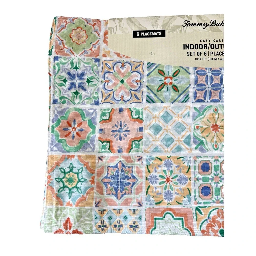 Tommy Bahama Indoor Outdoor Placemats Coastal Tiles Fade and Waterproof Set of 6